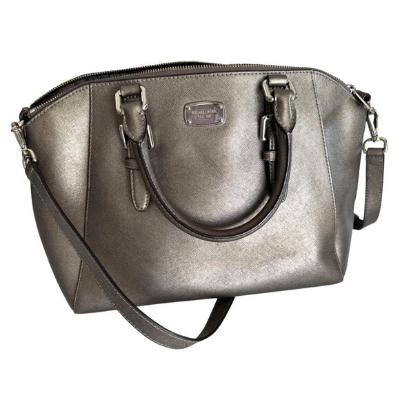 Michael Kors Gunmetal‎ Saffiano Leather Satchel Bag With Adjustable Strap - Picture 1 of 6